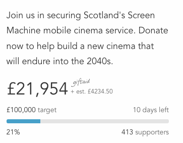 screen_machine's tweet photo. Our Crowdfunder campaign continues. Getting beyond Β£22k would be a lovely start to the weekend - don't wait to donate!
https://t.co/A9fZEzFgSp
#saveourscreenmachine https://t.co/QZZs28lLq1