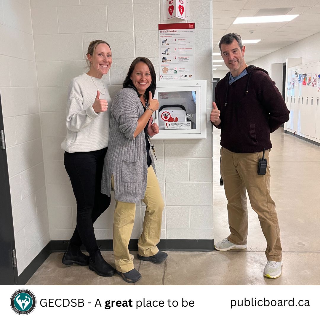 We are thrilled to announce that the Greater Essex County District School Board has completed the installation of Automated External Defibrillators (AEDs) at all Board-owned and operated sites, including every elementary and secondary school! Thanks to the most current generous