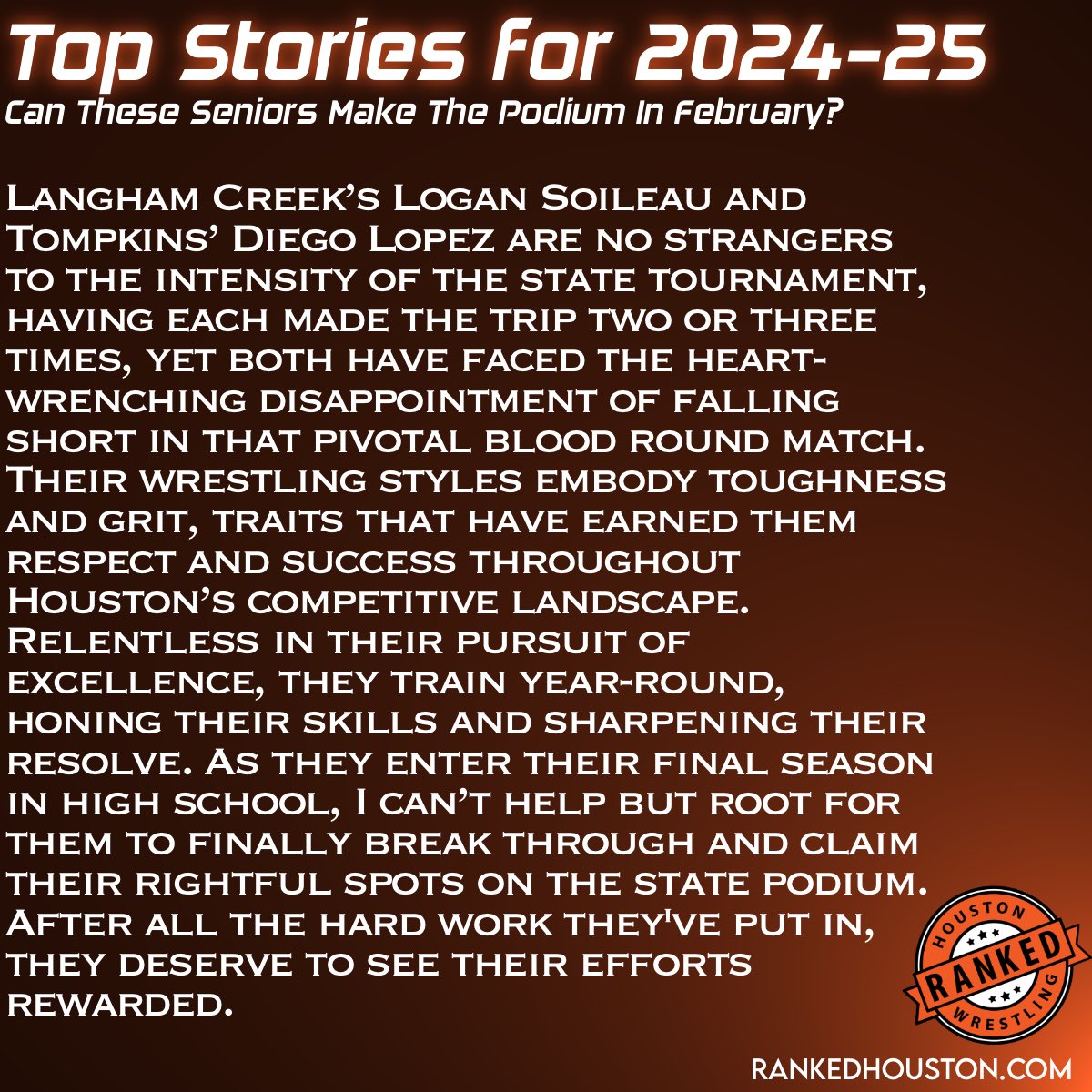 Each day this week, we’ll be covering some of the top stories and athletes to watch this upcoming season. The full story is available at rankedhouston.com