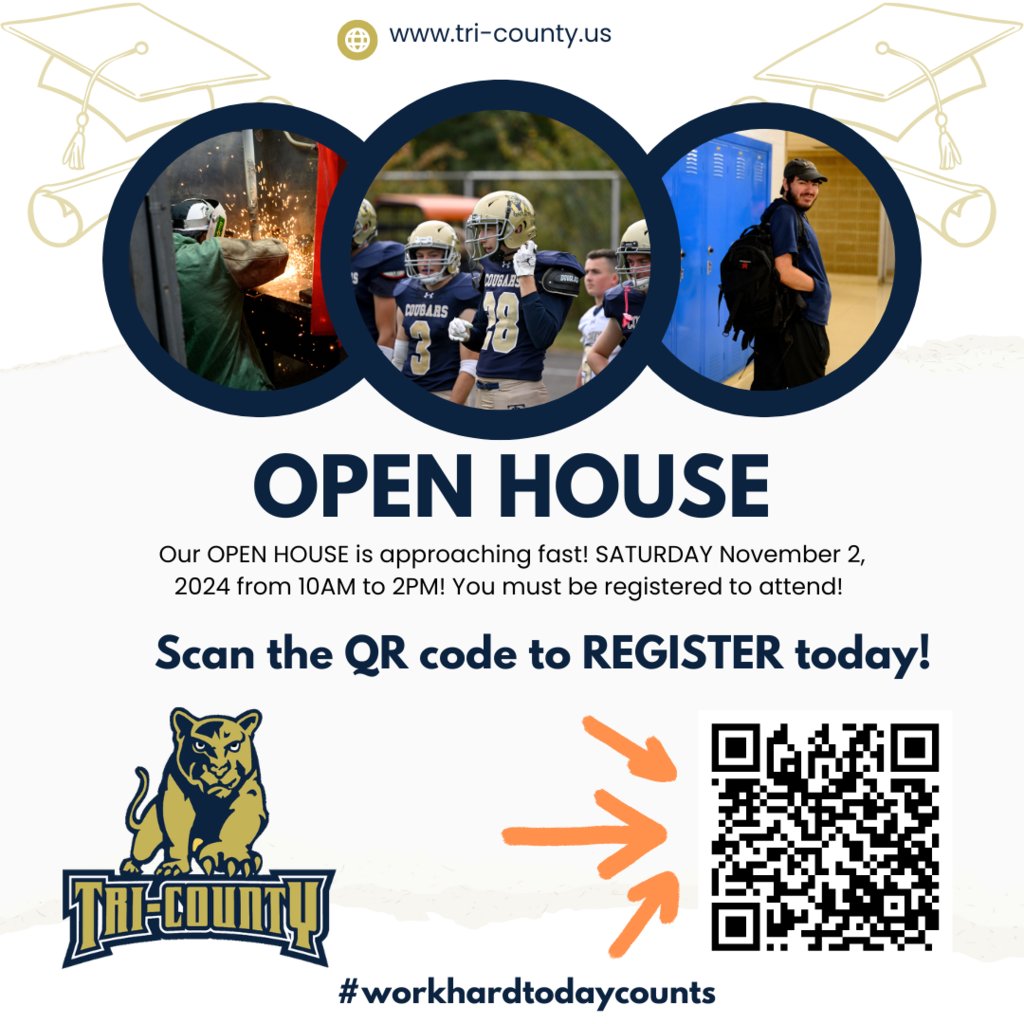 Our OPEN HOUSE is Saturday, November 2, 2024! You must be registered to attend! Scan the QR Code to Register today! #workhardtodaycounts