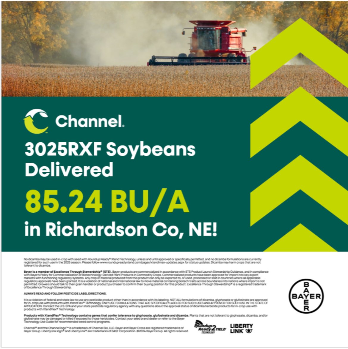 Channel_NE's tweet photo. 3025RXF showing strong yields compared to its longer season partners! 
📍Richardson Co.
🥇3025RXF 85.25 bu
🥈3624RXF 84.81 bu
🥉3525RXF 84.15 bu
Find more at https://t.co/juToHA0fJK! @RRXtend @ChannelSeed #ChannelingUp https://t.co/BurrzJXoo9