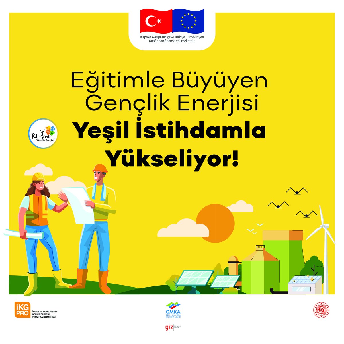 ReYouProject's tweet photo. RE-You ile başardıklarımız sadece bugünü değil, yarını da şekillendiriyor. Yenilenebilir enerji sektöründe gençlerimize, akademisyenlerimize ve uzmanlarımıza sağladığımız eğitimler, kariyer fırsatları ve iş birliği imkanlarıyla yeşil bir geleceğe adım atıyoruz. https://t.co/8uComXcHQn