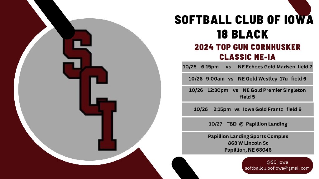 Excited to play some more this weekend at the Top Gun Cornhusker Classic in Nebraska Omaha with my team SCI. Here is our schedule. Can’t wait!