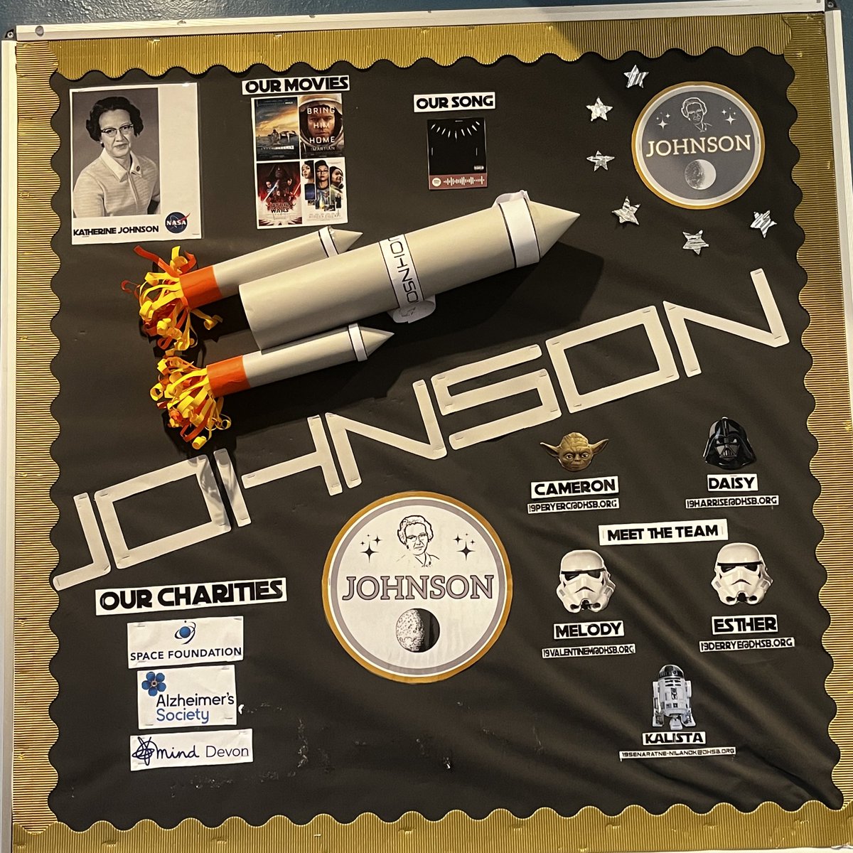 DHSBJohnson's tweet photo. Check out the Johnson House board! Meet our team and learn about Katherine and how she’s contributed to learning about space!
‘Shoot for the moon. Even if you miss, you’ll land among the stars ⭐️’ https://t.co/wCp7ceqAww