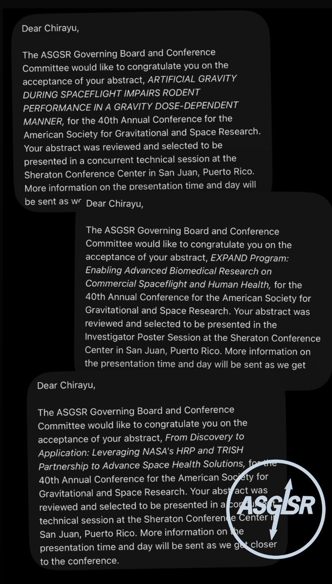 Chirayu Patel, PhD (@chirayuphd) on Twitter photo Be sure to tune in for my technical session talks and poster presentation highlighting some of my work with <a href="/JeffWilleyLab/">Jeff Willey</a>, <a href="/BCMSpaceHealth/">Translational Research Institute for Space Health</a>, and <a href="/NASA/">NASA</a> HRP! I am also excited to hand over <a href="/ASGSRstudents/">ASGSR Students</a> leadership to <a href="/annieshelton123/">Annie Shelton</a>! The <a href="/ASGSRSpace/">ASGSR</a> 2024 should be an exciting one Be sure to tune in for my technical session talks and poster presentation highlighting some of my work with <a href="/JeffWilleyLab/">Jeff Willey</a>, <a href="/BCMSpaceHealth/">Translational Research Institute for Space Health</a>, and <a href="/NASA/">NASA</a> HRP! I am also excited to hand over <a href="/ASGSRstudents/">ASGSR Students</a> leadership to <a href="/annieshelton123/">Annie Shelton</a>! The <a href="/ASGSRSpace/">ASGSR</a> 2024 should be an exciting one