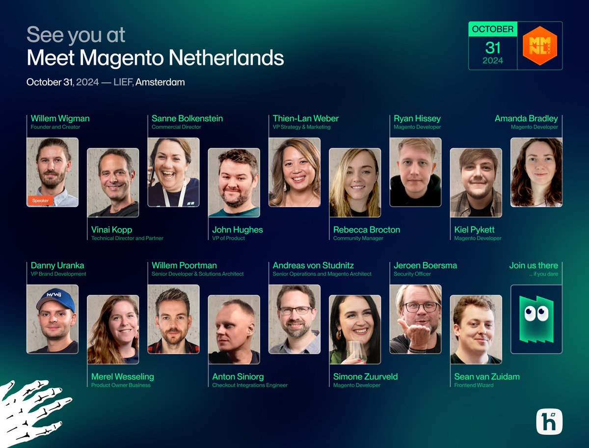 Hyvä 🟢🟢🟢🟢 (@hyva_io) on Twitter photo 🎃 It's almost time for @MeetMagentoNL & we're bringing the entire Hyvä crew!
🔷 Don't miss <a href="/willemwigman/">Willem_Wigman::tweets.phtml</a>'s talk... A BIG announcement is brewing! ✨
🔷 Visit our booth to grab an exclusive #MM24NL t-shirt! 👕
📅 October 31, 2024
📍 LIEF, Amsterdam
🎟 eventbrite.com/e/tickets-meet… 🎃 It's almost time for @MeetMagentoNL & we're bringing the entire Hyvä crew!
🔷 Don't miss <a href="/willemwigman/">Willem_Wigman::tweets.phtml</a>'s talk... A BIG announcement is brewing! ✨
🔷 Visit our booth to grab an exclusive #MM24NL t-shirt! 👕
📅 October 31, 2024
📍 LIEF, Amsterdam
🎟 eventbrite.com/e/tickets-meet…