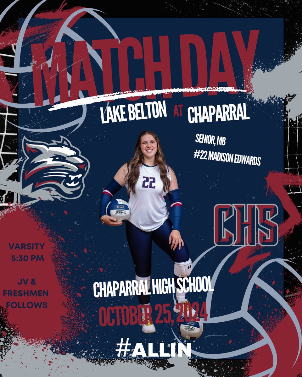 PACK. THE. GYM. A district championship is on the line!!! Be there and be loud! It’s game dayyyyyyy!!!!
🆚 Lake Belton Lady Broncos
📍 Chap Gym
⌚️ Varsity 5:30 PM/ JV&amp;F follows 
#allin 
<a href="/ChapHSBobcats/">Chaparral High School Athletics</a> <a href="/KilleenISD_/">KISD Sports</a>