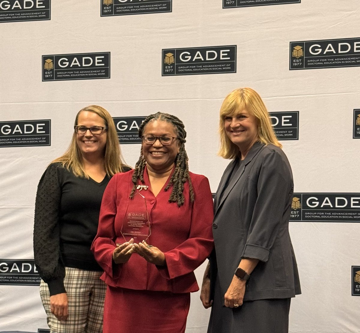 GADE Social Work (@gadesocialwork) on Twitter photo Congratulations <a href="/ProfMomLife/">Renee M. Cunningham-Williams, Ph.D., MPE, LCSW</a> for being awarded the 2024 Faculty Award for Educational Leadership in Social Work Doctoral Education presented at the GADE/CSWE Doctoral Networking Breakfast at #CSWE2024! Congratulations <a href="/ProfMomLife/">Renee M. Cunningham-Williams, Ph.D., MPE, LCSW</a> for being awarded the 2024 Faculty Award for Educational Leadership in Social Work Doctoral Education presented at the GADE/CSWE Doctoral Networking Breakfast at #CSWE2024!