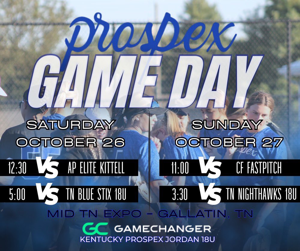 BIG WEEKEND AHEAD! We head down to Gallatin, Tn for some tough competition and good softball! 

Check us out on GC: web.gc.com/teams/iKJ8Js3h…

You don’t want to miss this group play! 
#prospexonme
#prospexonthree 
LET’S GO!! 👏
