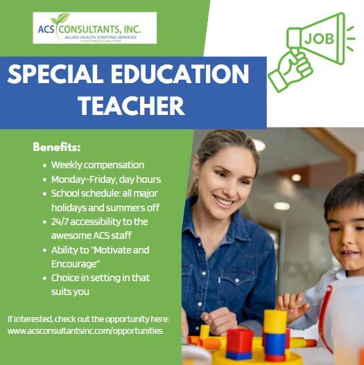 ACSConsultants_'s tweet photo. Are you an educator looking for a school to call home? Answer your calling with ACS Consultants! Join our team dedicated to making a difference in students with special needs. Check out the details of the opportunity here: https://t.co/giNqoYMxAu #SPED #Education #TeamACS https://t.co/IEX6hmBANn