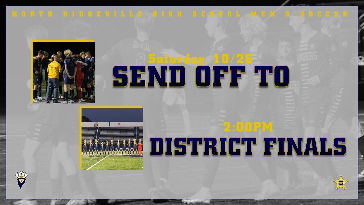 📢SEND OFF TO DISTRICT FINALS🚌
Join us this Saturday to send the boys off – bus leaves at 2:00pm behind the NRAC – Ranger Stadium 
Make/ Bring signs 🪧- noise makers – anything to help send the boys off and show support for your Rangers 💙⚽️💛