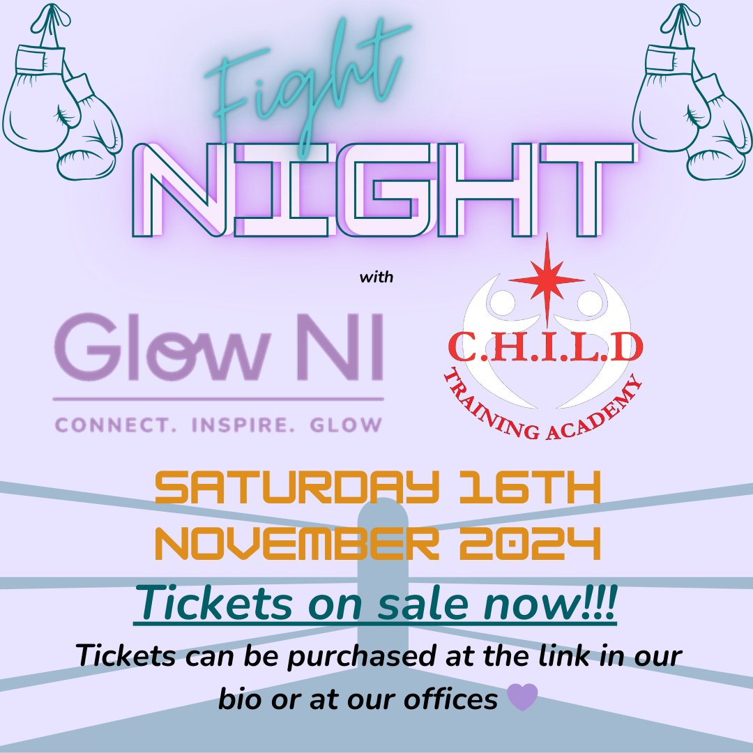 🎟️Tickets on sale NOW🎟️

You can now purchase your tickets to come watch the first Glow NI Fight Night with <a href="/BelfastChildCIC/">Belfast Child C.I.C</a>🤩

🥊Saturday 16th November
🥊£15
🥊44-46 Corporation Street, Belfast, BT1 3DE

Tickets can be purchased at the link below: 
register.enthuse.com/ps/event/GlowN…