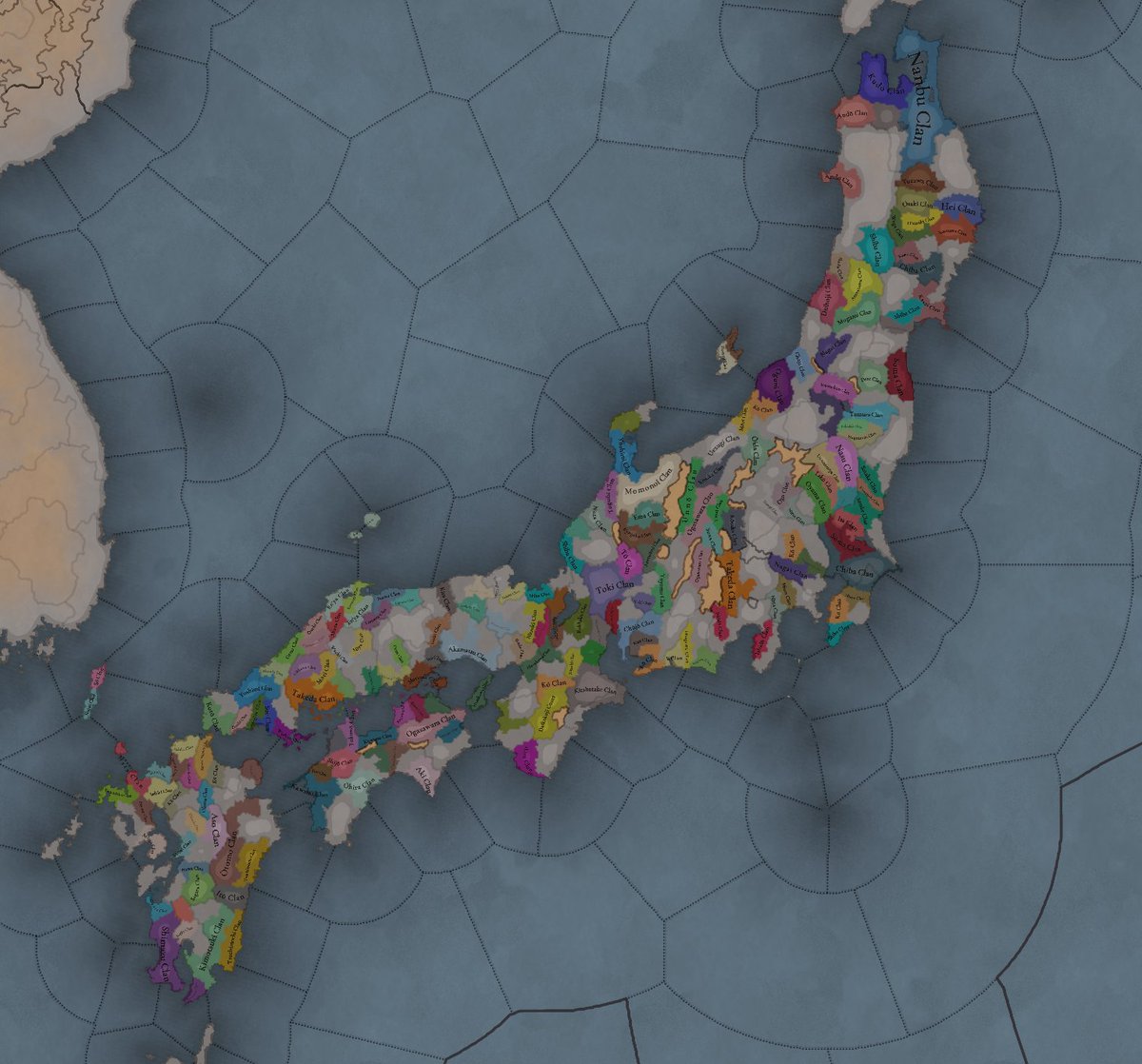 awak1180's tweet image. これがパラド謹製の南北朝争乱か…（黄色が北朝、青が南朝） #ProjectCaesar