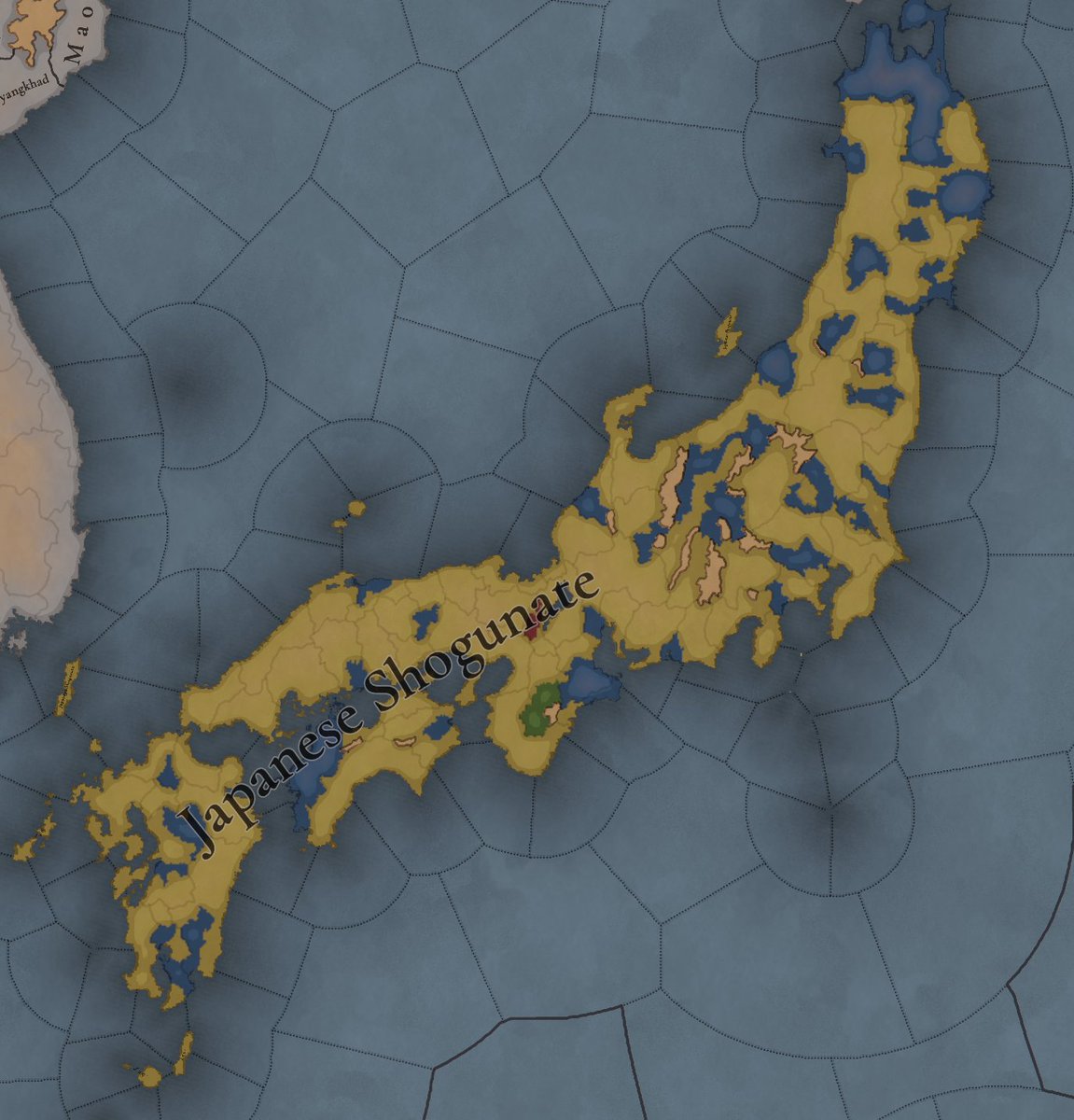 awak1180's tweet image. これがパラド謹製の南北朝争乱か…（黄色が北朝、青が南朝） #ProjectCaesar