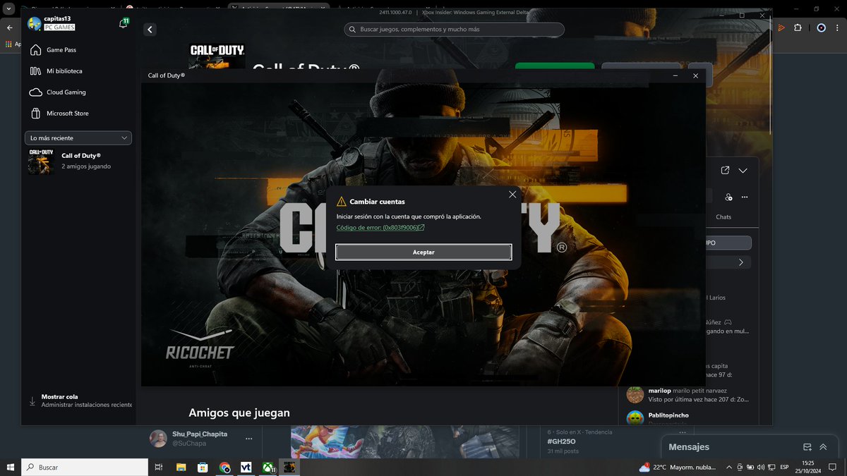 SuChapa's tweet photo. @ATVIAssist wtf with game pass xbox,
all day trying to play https://t.co/HmoMLVb8Mz