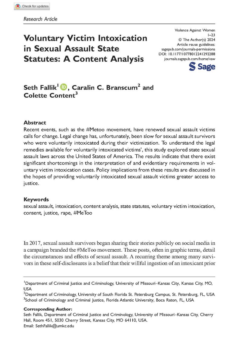 Seth Fallik, Ph.D. (@sethfallik) on Twitter photo With <a href="/fausocialworkcj/">Florida Atlantic - Social Work & Criminal Justice</a> student <a href="/content_colette/">Colette Content</a> and <a href="/USFCriminology/">USF Criminology Dept.</a> <a href="/BCaralin/">Dr. Caralin Branscum</a>, I have published an article (<a href="/RoosCjc/">UMKC CJC Dept</a> <a href="/UMKCSHSS/">UMKC School of Humanities and Social Sciences</a> <a href="/UMKC/">UMKC</a> <a href="/umkcalumni/">UMKC Alumni</a>), titled “Voluntary Victim Intoxication in Sexual Assault State Statutes: A Content Analysis” in Violence Against Women(<a href="/VAWJournal/">Violence Against Women Journal</a>) With <a href="/fausocialworkcj/">Florida Atlantic - Social Work & Criminal Justice</a> student <a href="/content_colette/">Colette Content</a> and <a href="/USFCriminology/">USF Criminology Dept.</a> <a href="/BCaralin/">Dr. Caralin Branscum</a>, I have published an article (<a href="/RoosCjc/">UMKC CJC Dept</a> <a href="/UMKCSHSS/">UMKC School of Humanities and Social Sciences</a> <a href="/UMKC/">UMKC</a> <a href="/umkcalumni/">UMKC Alumni</a>), titled “Voluntary Victim Intoxication in Sexual Assault State Statutes: A Content Analysis” in Violence Against Women(<a href="/VAWJournal/">Violence Against Women Journal</a>)