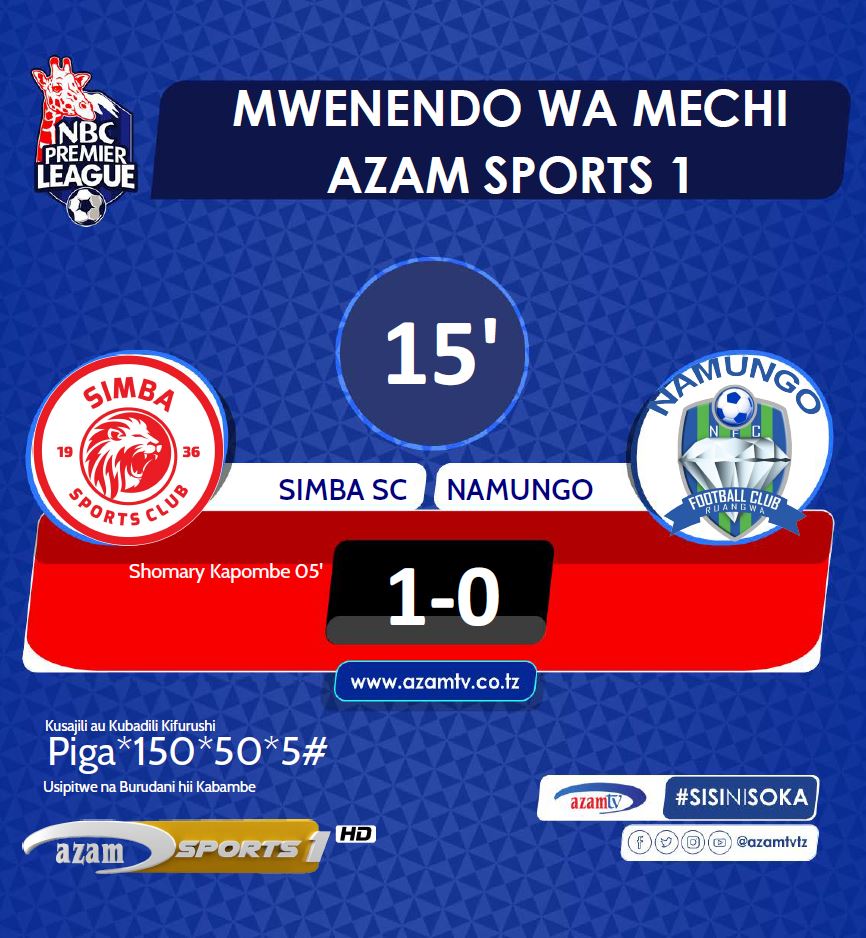 azamtvtz's tweet photo. 15’ | #NBCPL 

Simba SC 1-0 Namungo FC

LIVE #AzamSports1HD

#NBCPremierLeague #LigiKuuYaNBC #NBCPL #NBCPLUpdates #SisiNiSoka #SimbaSC #NamungoFC #SimbaNamungo https://t.co/FEAbZxdEdi