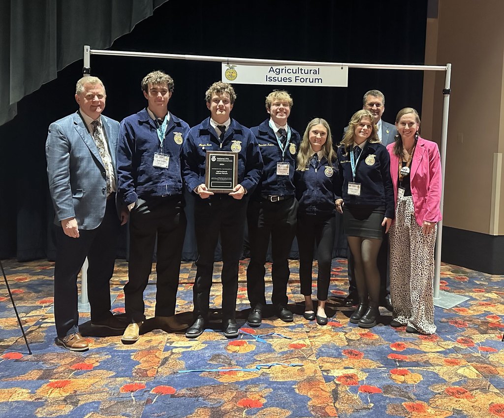 morgangaschools's tweet photo. “Congrats to the FFA Agricultural Issues Forum Team for earning a silver emblem at Nationals! 🥈💪 Big shoutout to Isabelle Johnson, Madisyn Cannington, Shep Spinks, Mason Nunn, & Carson Keener for repping Georgia! 🌾🎉 #FFANationals #GeorgiaProud” https://t.co/YliRmnrAbH