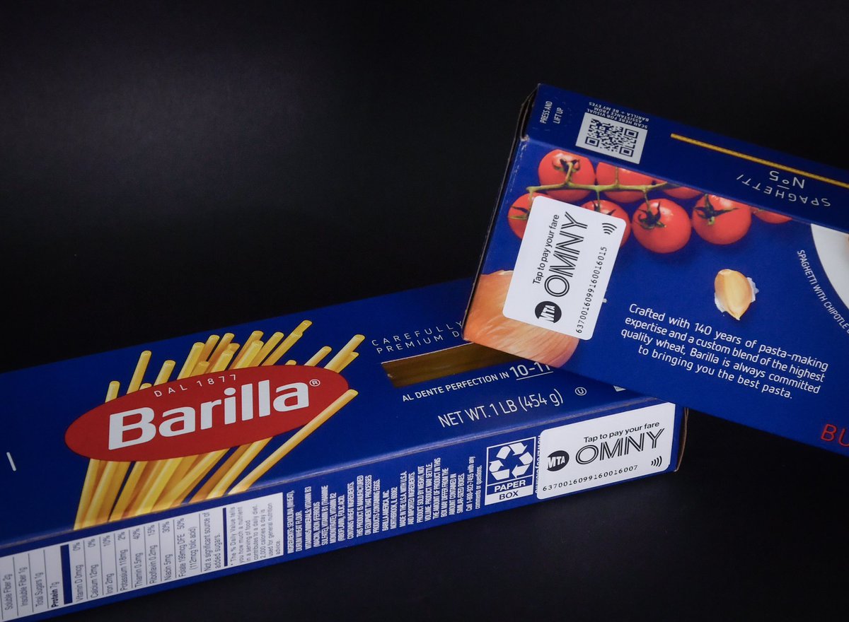 Introducing OMNY-enabled pasta boxes, available on World Pasta Day while supplies last from Barilla at Hudson Yards. This is an incredible promotion. 

Free box of pasta and one free subway ride.