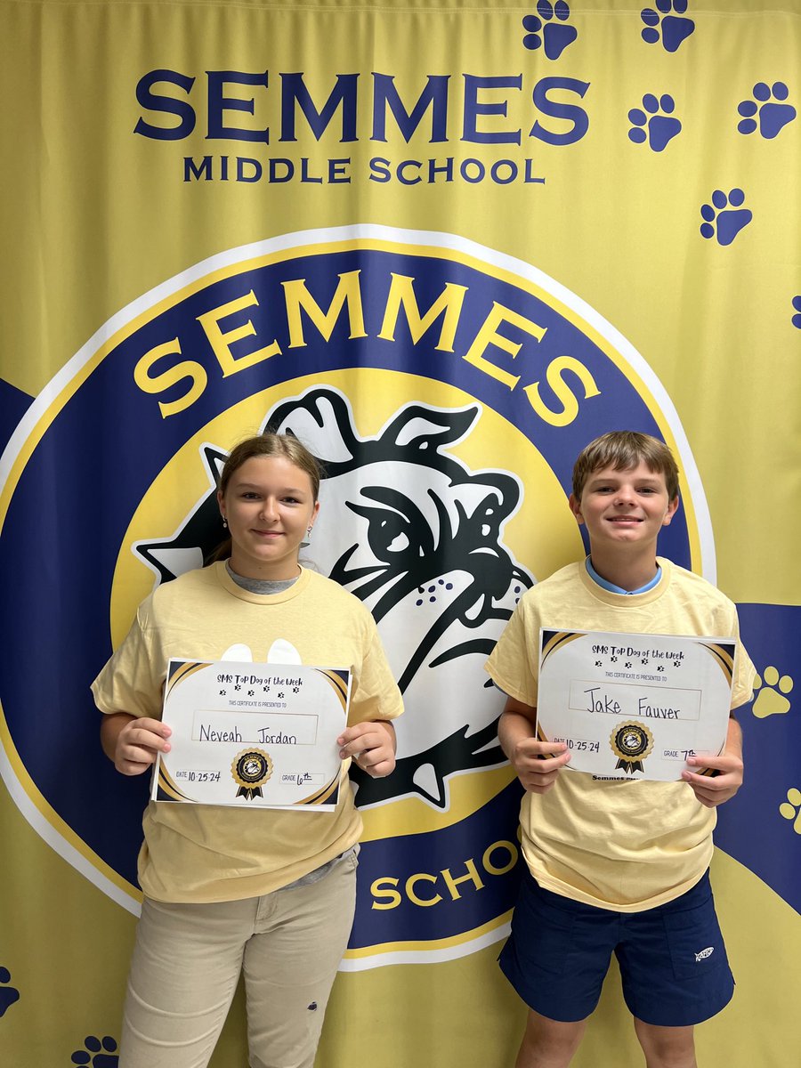 T_Guard1's tweet photo. Semmes Middle School is proud to announce this week’s Top Dog Award winners. Students are nominated by one of their teachers for being a “Standout Student”. #LearningLeading #GrowingGREATNESS. https://t.co/5udYspCjXf