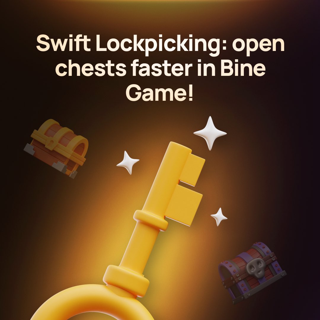🔓Swift Lockpicking: unlock chests faster in Bine Games! 
⏳ The Swift Lockpicking upgrade in the Bine Games shop lets you master lockpicking and reduce the opening time from 08:00 to 07:30.

Open more chests in less time and boost your progress! 
#BineGames #NFT #PlayToEarn