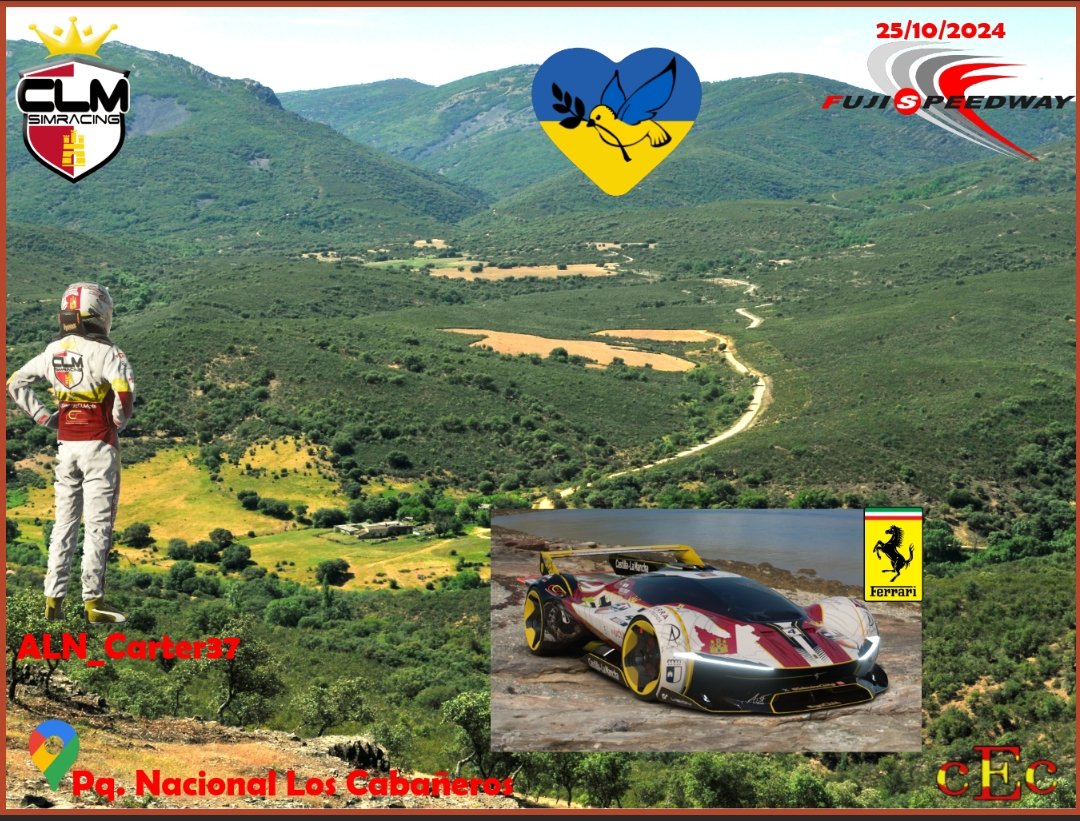 Hola buenas tardes hoy corremos la ronda 7 del campeonato del <a href="/CECcomunidades/">CEC Campeonato Español De Comunidades</a> en el monte fuji con este 'caballo manchego' que lo soltaremos por el monte fuji 

📺21.30 <a href="/TwitchES/">Twitch ES</a> <a href="/GoHiSer/">G🐣HISER</a> 
🏁 Fuji speedway 🇯🇵
🏎️ <a href="/Ferrari/">Ferrari</a> VGT🇮🇹
🎮 <a href="/1985Pirata/">Carter alien spain</a>
🖌️By desingn <a href="/AJSF_design/">AJSF_design</a>

#GoCLM #CEC