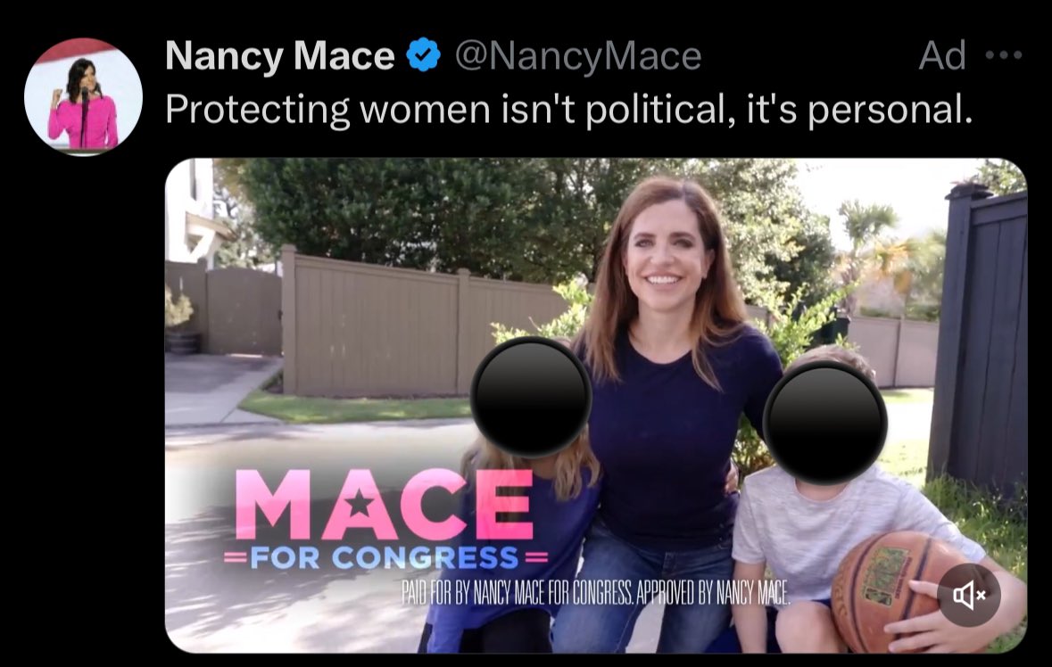 Nancy Mace:

🚩celebrated Dobbs

🚩co-authored SC’s 6 abortion ban

🚩co-sponsored MTG’s fetal personhood

🚩dismisses Trump’s sexual assault liability

🚩voted against the VAWA

🚩sent staffers to mock SC women discussing abortion care

<a href="/NancyMace/">Nancy Mace</a> is full of 💩!