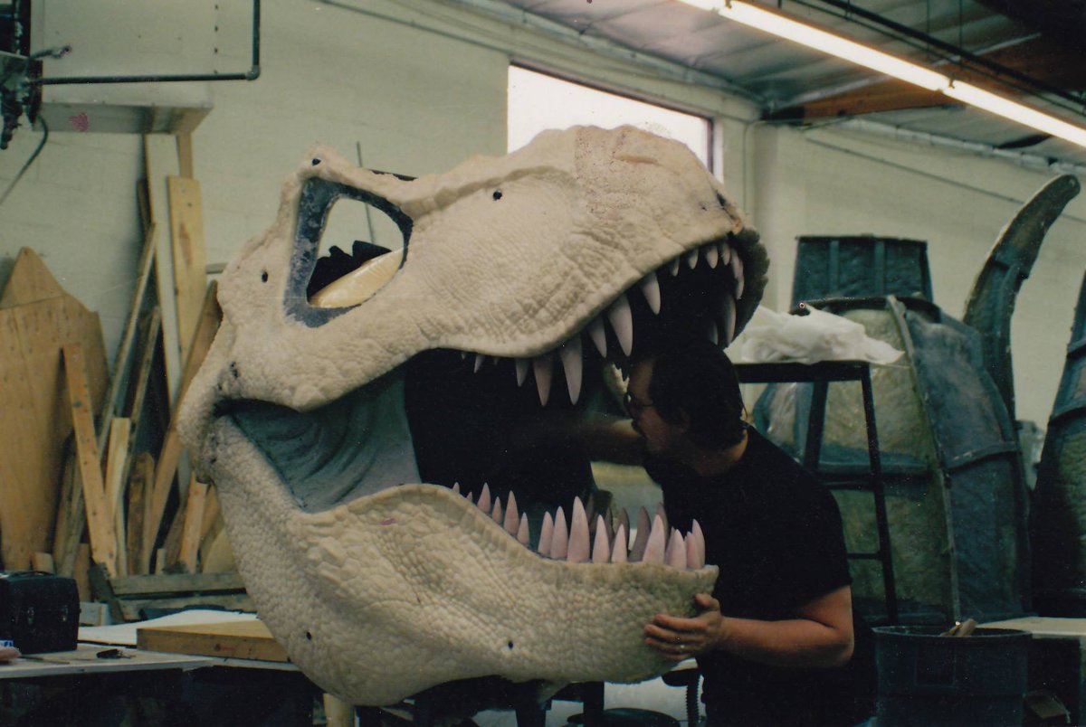 JurassicLibrary's tweet photo. How to Build a T-Rex. 

In these photos, we have the legendary artist, Mike Trick, at Stan Winston Studios working on the full sized animatronic Rex for Jurassic Park. 

Unfortunately Mike passed away in January of 2024. https://t.co/y8FRH4rQLE