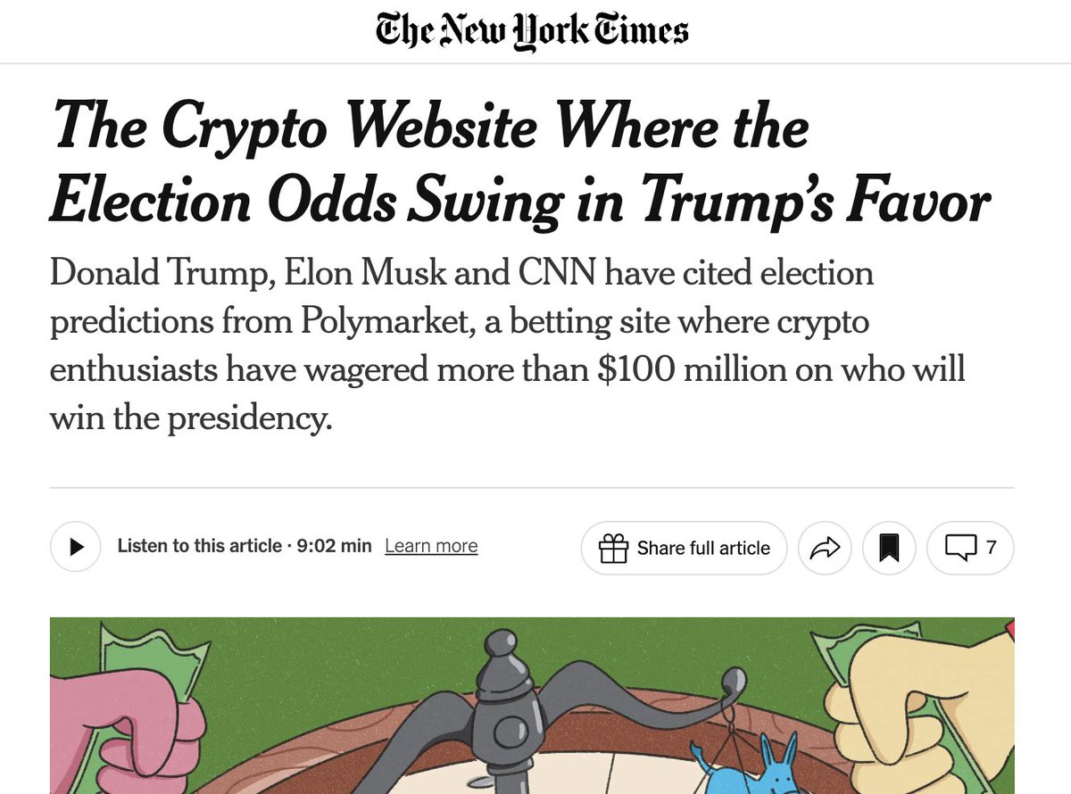 shayne_coplan's tweet image. Given the latest New York Times article on Polymarket, this seems like a good time to make clear:

• Polymarket is strictly non-partisan. We get told we're Dem operatives and MAGA, depending on the day. Unfortunately the story is much less juicy, we're just market nerds who…