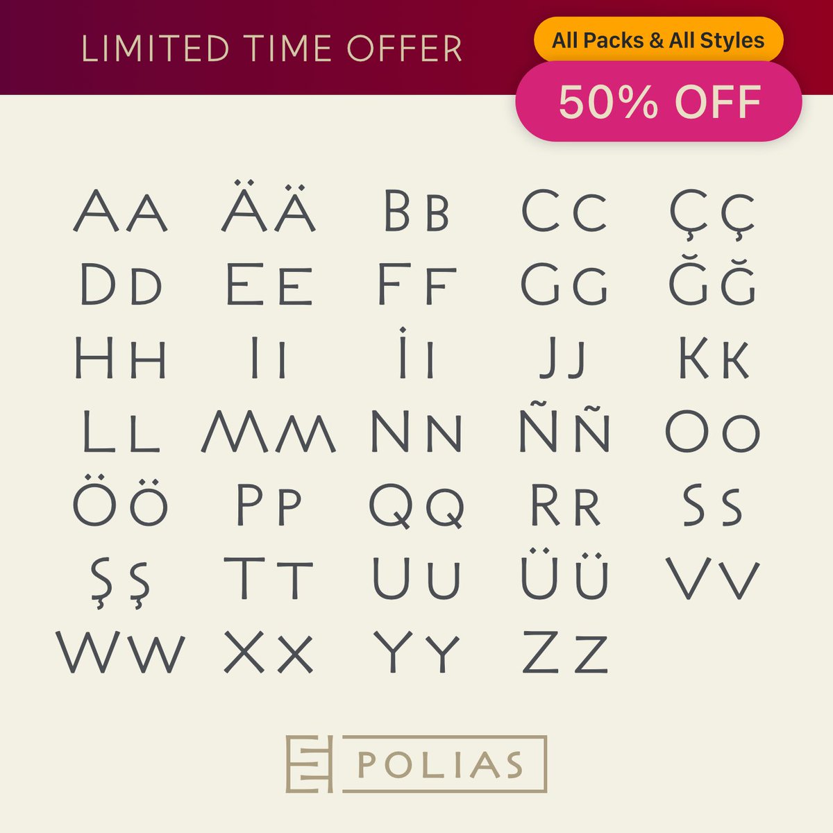 Esintype's tweet photo. Polias fonts &amp; bundles are half off for a limited time⚡️

Learn more about @MyFonts 👉 https://t.co/pJRcO9SMYM

#Typography #Design #Branding #Graphics #Font #Typeface https://t.co/sC1rptMJMv
