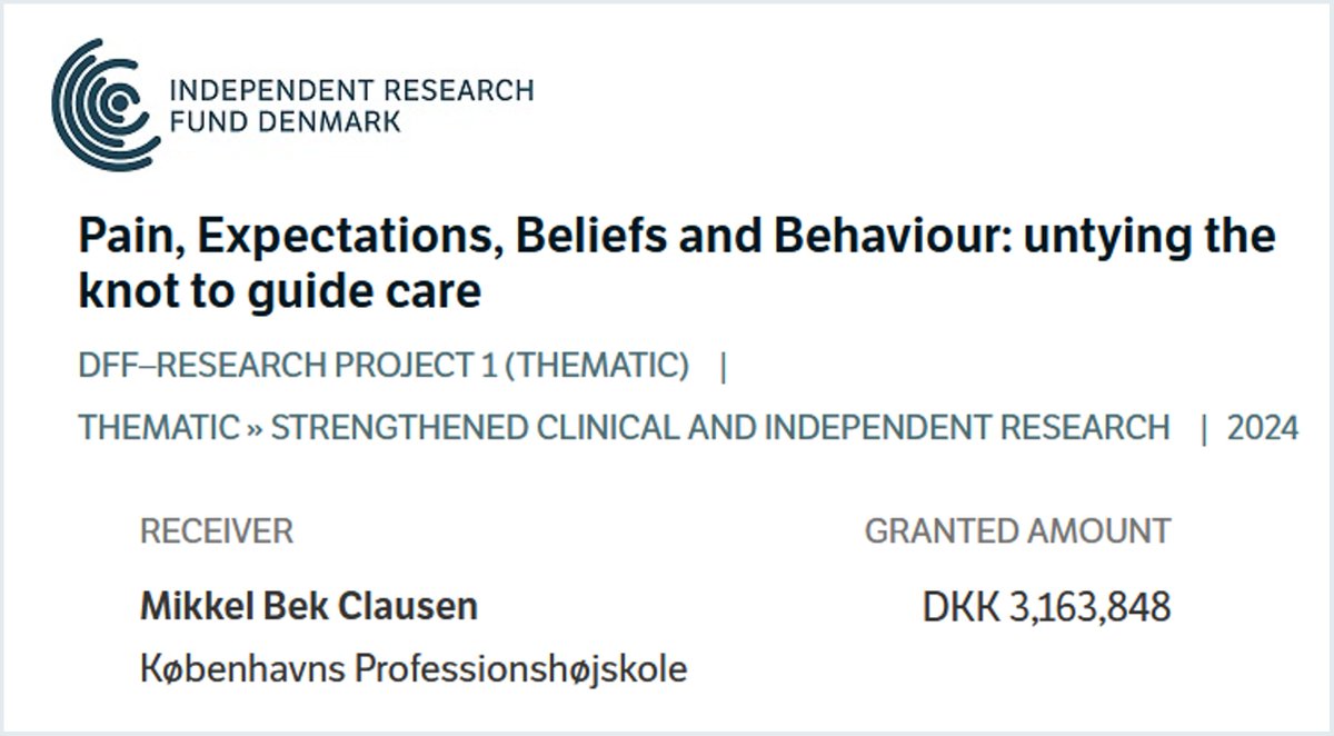 🎉 Thrilled to announce that 𝐏𝐚𝐢𝐧!𝐁𝐞𝐡𝐚𝐯𝐞? has been awarded 420K € from @DFF! 

This 3-year project will explore the link between pain, pain beliefs and exercise behavior to advance shoulder pain treatment. Exciting times ahead! 
#PainResearch #MSKResearch #ShoulderPain