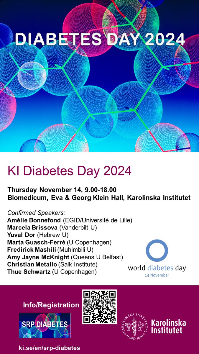 SRP DIABETES (@srp_diabetes) on Twitter photo Don´t miss our #diabetes research meeting on Nov 14! We are delighted having eight excellent speakers covering different aspects. Register by Nov 3 at ki.se/en/srp-diabete… <a href="/AnnaKrook_KI/">Anna Krook</a> <a href="/JuleenRZierath/">Juleen R. Zierath</a> <a href="/ryden_mikael/">Mikael Rydén</a> <a href="/MFT_Diabetes/">FlodströmTullbergLab</a> <a href="/O_Andersson_Lab/">Olov Andersson</a> <a href="/HarrietWallberg/">Harriet Wallberg</a> <a href="/Hagberglab/">Carolina Hagberg</a> Don´t miss our #diabetes research meeting on Nov 14! We are delighted having eight excellent speakers covering different aspects. Register by Nov 3 at ki.se/en/srp-diabete… <a href="/AnnaKrook_KI/">Anna Krook</a> <a href="/JuleenRZierath/">Juleen R. Zierath</a> <a href="/ryden_mikael/">Mikael Rydén</a> <a href="/MFT_Diabetes/">FlodströmTullbergLab</a> <a href="/O_Andersson_Lab/">Olov Andersson</a> <a href="/HarrietWallberg/">Harriet Wallberg</a> <a href="/Hagberglab/">Carolina Hagberg</a>