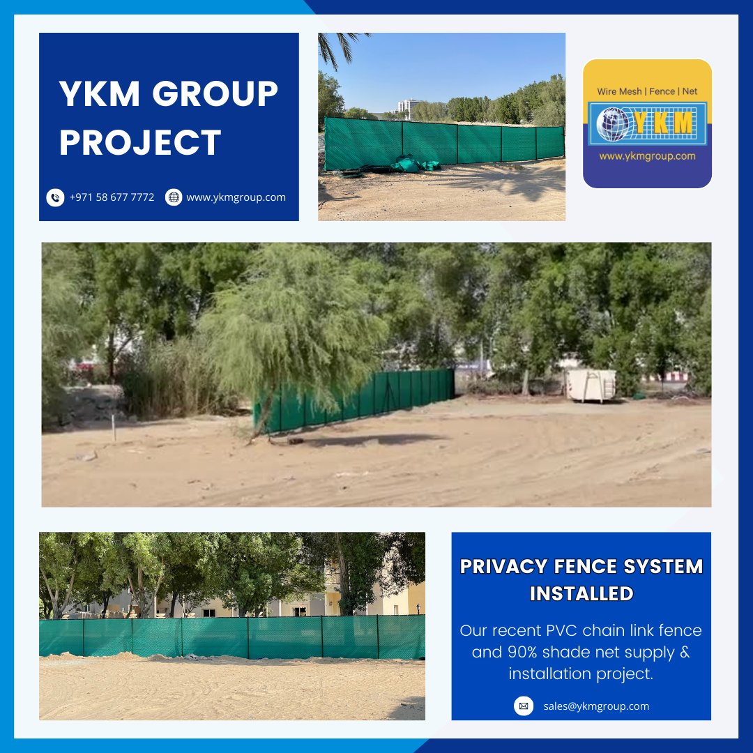 YKM_WireMesh's tweet photo. YKM's recent Privacy Fence System Installation project.

YKM ultimate privacy fence solution, combining durable PVC Chain Link fencing with our 90% green shade net.

Get an instant quote today: sales@ykmgroup.com

Know more: https://t.co/rKhQRzOyW0

#privacyscreen #privacynet https://t.co/a71ip9MMTp