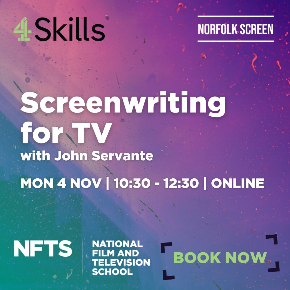 Channel4Skills's tweet photo. We partnered with @norfolkscreen to deliver these online sessions on Mon 4th &amp; Fri 8th Nov ⬇️

✍️Screenwriting for TV with John Servante

🏢How to Grow Your Company (unscripted) with Mark Robinson

💬The art of pitching (scripted) with @MySmashMedia 

🎟️https://t.co/klJ5iM4bR4 https://t.co/PDT4UosM8y