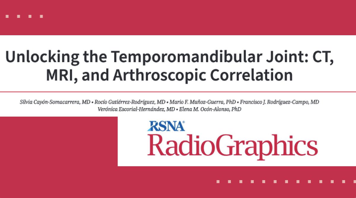 Joseph G. Ayoub, MD, MS (@josephgeorgeay) on Twitter photo Want to learn more about TMJ joint anatomy and pathology? Take a lookat this tweetorial👇 #RGphx
Unlocking the Temporomandibular Joint: CT, MRI and Arthroscopic Correlation bit.ly/4dTMcQA <a href="/cookyscan1/">Cooky Menias</a> <a href="/RadioGraphics/">RadioGraphics</a> <a href="/RadG_Editor/">RadioGraphics_Editor</a> 1/11 Want to learn more about TMJ joint anatomy and pathology? Take a lookat this tweetorial👇 #RGphx
Unlocking the Temporomandibular Joint: CT, MRI and Arthroscopic Correlation bit.ly/4dTMcQA <a href="/cookyscan1/">Cooky Menias</a> <a href="/RadioGraphics/">RadioGraphics</a> <a href="/RadG_Editor/">RadioGraphics_Editor</a> 1/11