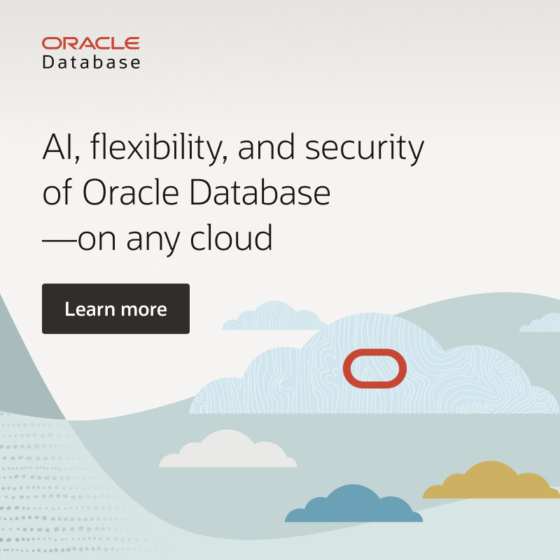 Oracle's tweet photo. Cutting-edge GenAI functionality built-in without leaving Oracle Database. Run on any leading cloud platform—OCI, AWS, Azure, and Google Cloud.