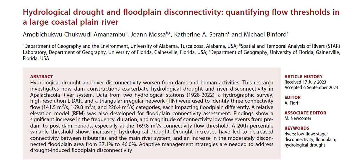 Amobichukwu Amanambu (@amobiamanambu) on Twitter photo I am excited to share that our (<a href="/RockyJRivers/">Joann Mossa</a> <a href="/kaserafin/">Dr. Katy Serafin</a>) work on hydrological drought and floodplain disconnectivity has been published in the Hydrological Sciences Journal <a href="/HydrolSciJ/">Hydrol Sci J (HSJ)</a> . If you're interested in learning how anthropogenic activities disconnect rivers and I am excited to share that our (<a href="/RockyJRivers/">Joann Mossa</a> <a href="/kaserafin/">Dr. Katy Serafin</a>) work on hydrological drought and floodplain disconnectivity has been published in the Hydrological Sciences Journal <a href="/HydrolSciJ/">Hydrol Sci J (HSJ)</a> . If you're interested in learning how anthropogenic activities disconnect rivers and
