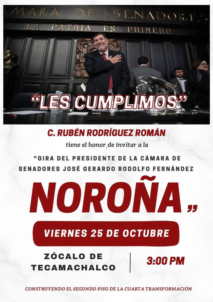 MorenaTepeaca07's tweet photo. Y este viernes, su gira del senador #Noroña en los municipios de Puebla. https://t.co/JyxOKOuGbJ