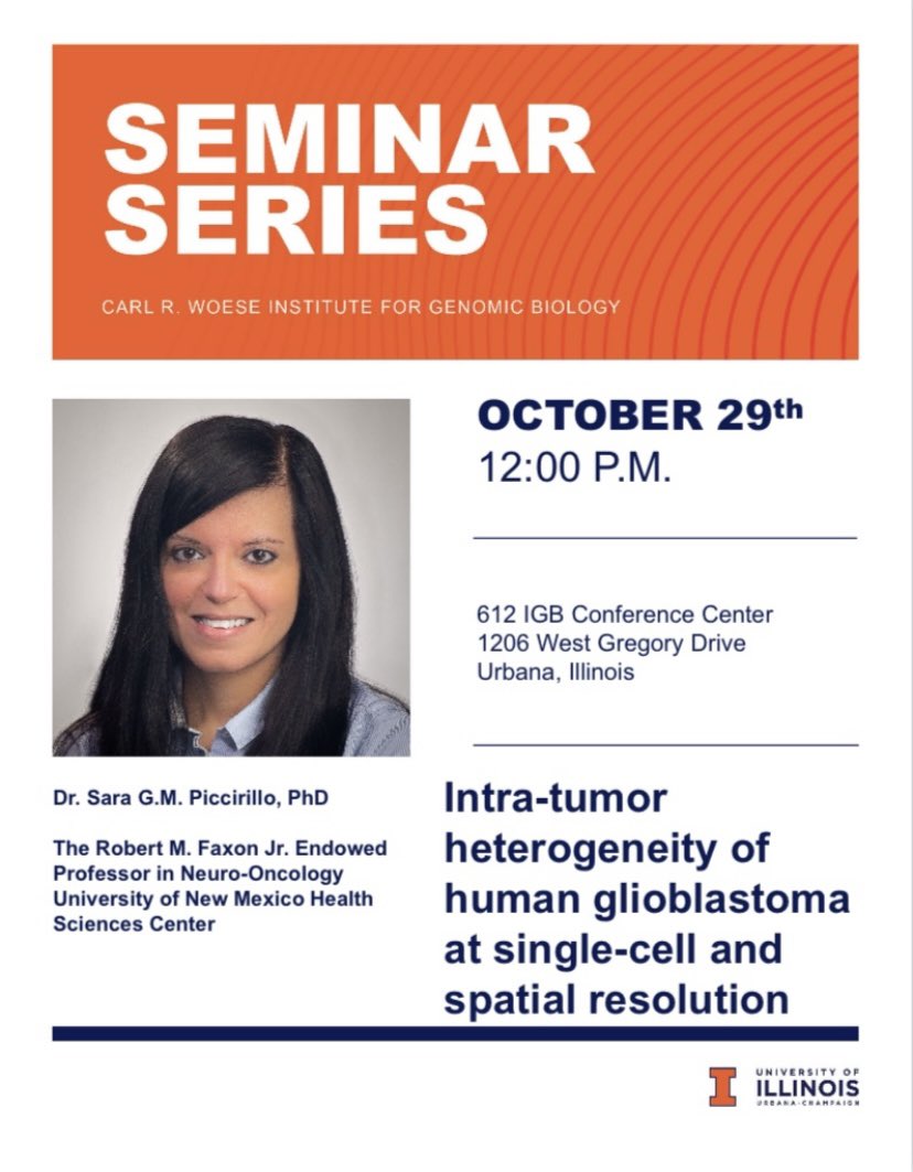 Sara G.M. Piccirillo, PhD (@saragmp) on Twitter photo Super excited to visit <a href="/UofIllinois/">University of Illinois</a> and <a href="/IGBIllinois/">Genomic Biology</a> and present our work on #gbm #glioblastoma intra-tumor heterogeneity! Thanks <a href="/PedronHaba/">Sara Pedron Haba</a> for inviting me! Super excited to visit <a href="/UofIllinois/">University of Illinois</a> and <a href="/IGBIllinois/">Genomic Biology</a> and present our work on #gbm #glioblastoma intra-tumor heterogeneity! Thanks <a href="/PedronHaba/">Sara Pedron Haba</a> for inviting me!