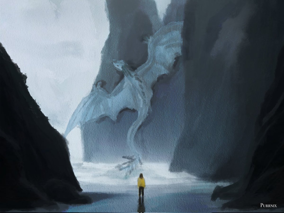 farfallamean's tweet photo. I've stopped drawing / painting for a while. My Art Account on Instagram is dead. But I still want to enjoy it. So, I used an old account (purrnix) where I'll start to post stuff like these paintings. It's fun. It's not perfect. I enjoy it. #painting #dragon #dinosaur #landscape https://t.co/p2UqD9fhXL