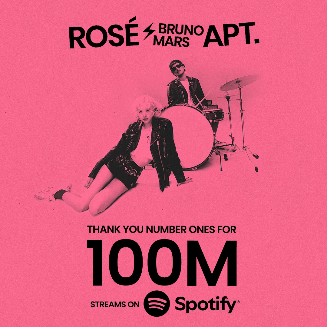 THEBLACKLABEL's tweet photo. 'APT.' 100 million streams on Spotify!
Thank you number ones!

∙ https://t.co/g4QPpuNgW8 ∙

#ROSÉ #로제 #BrunoMars #브루노마스 #APT
#ROSÉ_BRUNO_APT
#THEBLACKLABEL #더블랙레이블 https://t.co/gfRYYUsP48