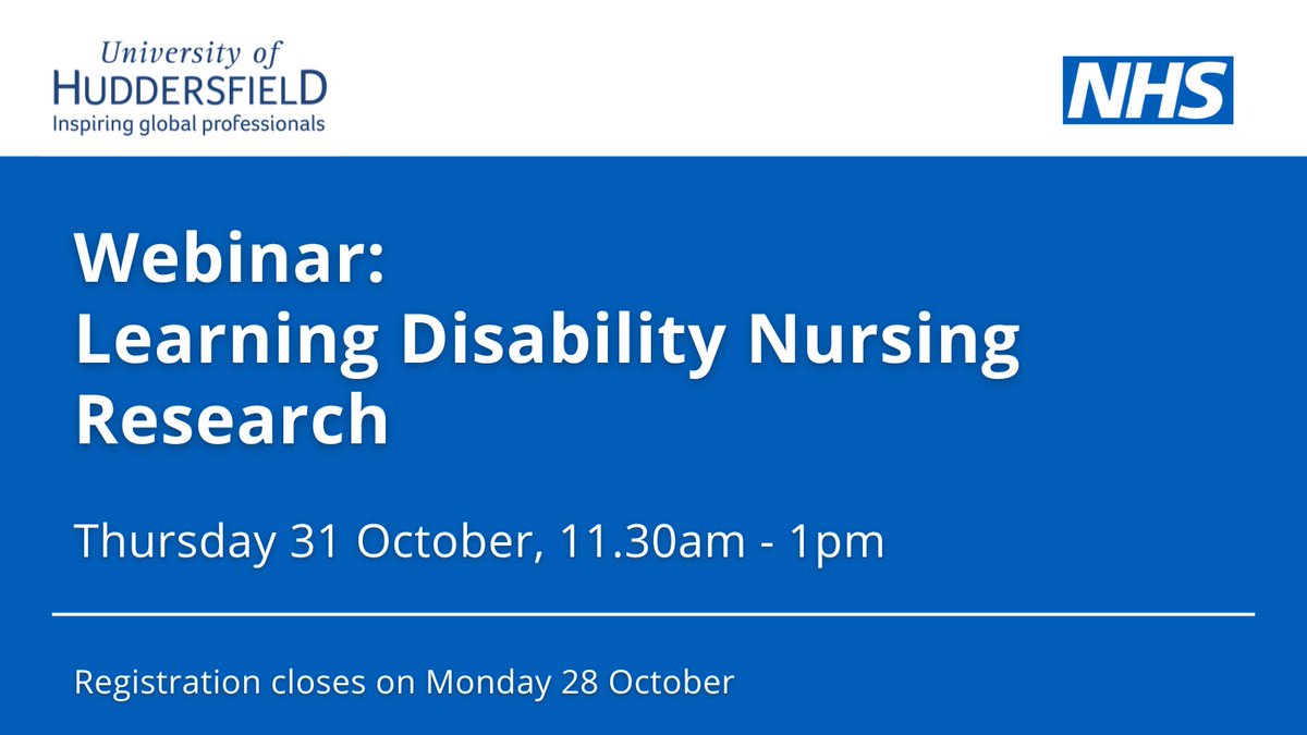 teamCNO 💙 (@teamcno_) on Twitter photo Hosted by <a href="/HuddersfieldUni/">University of Huddersfield</a>, join this webinar to hear from learning disability nurses who will share their experiences of the research they are leading, why they decided to undertake the research, and what they hope to achieve. #teamCNO
👉 eventbrite.co.uk/e/learning-dis… Hosted by <a href="/HuddersfieldUni/">University of Huddersfield</a>, join this webinar to hear from learning disability nurses who will share their experiences of the research they are leading, why they decided to undertake the research, and what they hope to achieve. #teamCNO
👉 eventbrite.co.uk/e/learning-dis…