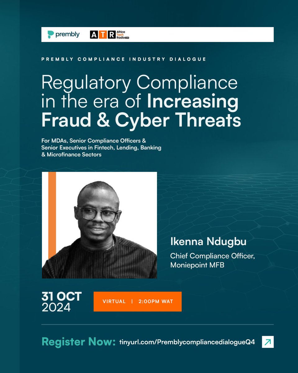Introducing our Speaker- Ikenna Ndugbu

⁠* * * * *

Ikenna Ndugbu is a seasoned Compliance and Risk Management professional with over 17 years of experience across leading financial institutions, including Guarantee Trust Bank, Stanbic Bank, and Access Bank. His expertise spans