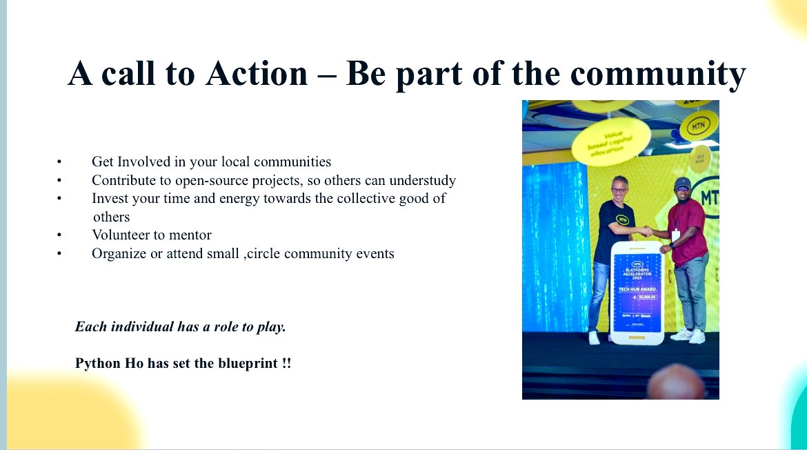 PythonHo's tweet image. Each individual has a role to play, and @PythonHo has set the blueprint!
A very powerful message of community building from @komla_dzidefo at #PyHo24 on Relevant Ecosystems That Support Tech to Thrive - PythonHo a Case in Point
#PyHo24