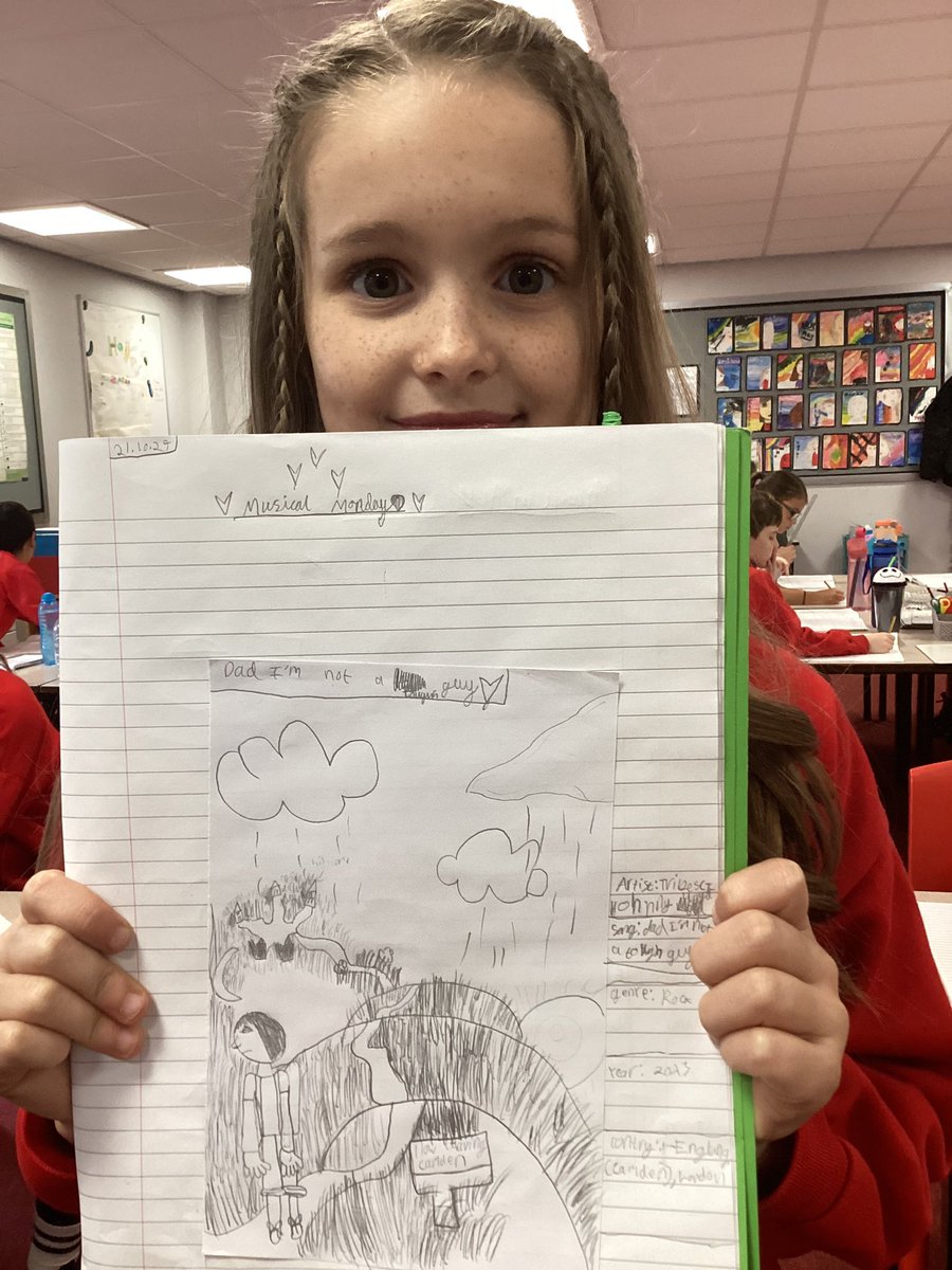 AshKnotty's tweet photo. Year 5 started this week by listening to some Johnny Lloyd and Tribes as he is playing in the north west this week! They love a good piece of music! Here’s some of their art based on a song! What a shame there’s no musical Monday next week… #JohnnyLloyd https://t.co/ek6FIjkSmC
