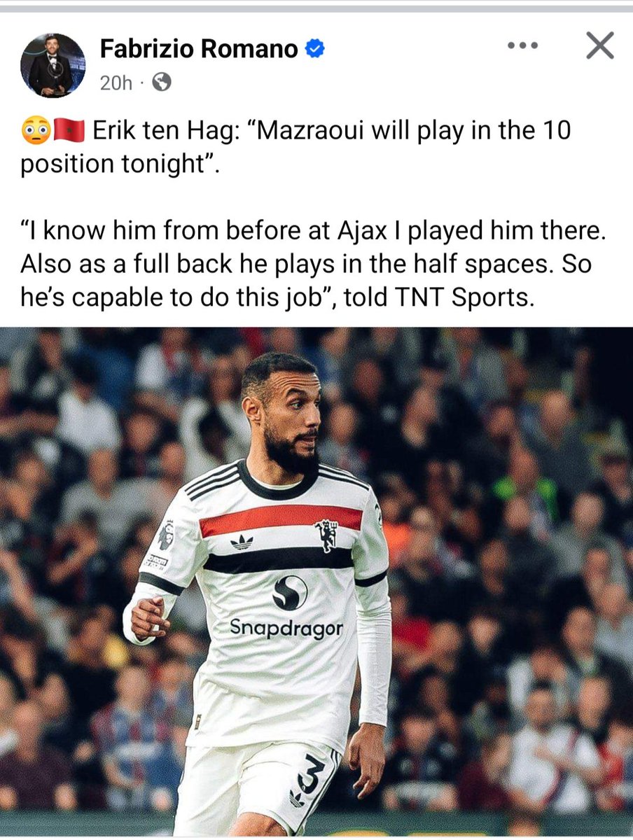 This statement 🤣 🤣 🤣 
Erik ten hag:Mazraoui will play in the 10 position tonight