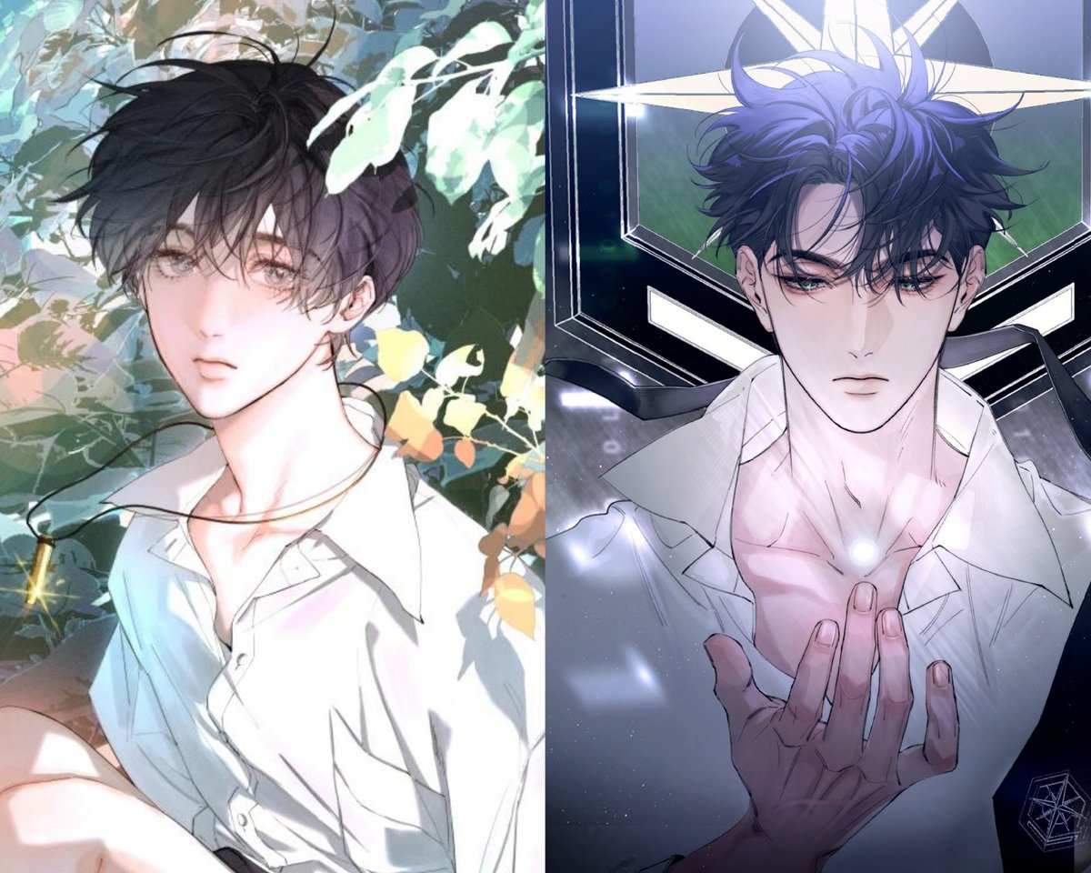 dokkaebisan's tweet photo. Little Mushroom manhua cover arts subtly portraying Luzhe's roles early in the story is so important to me: An Zhe hiding in the bushes, a quiet "observer" of humanity; &amp; Lu Feng like a diety w/ a halo of the Trial Court insignia, alluding to his god-like powers as the Arbiter 🔥 https://t.co/thiJPuf2xh