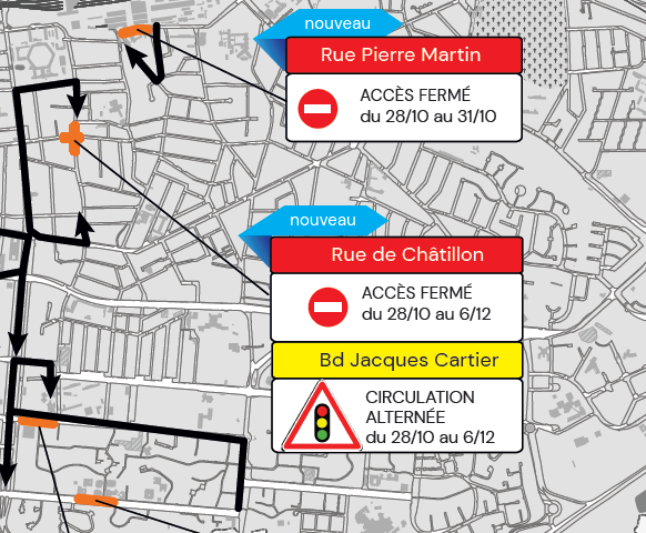 🔴🔴[Circuler à #Rennes du 28/10 au 3/11] Encore une semaine compliquée pour la circulation. 
➡démarrage des travaux au carrefour J. Cartier/Châtillon : travaux.rennesmetropole.fr/wp-content/upl…
Retrouvez la météo des travaux : travaux.rennesmetropole.fr/meteo-travaux/