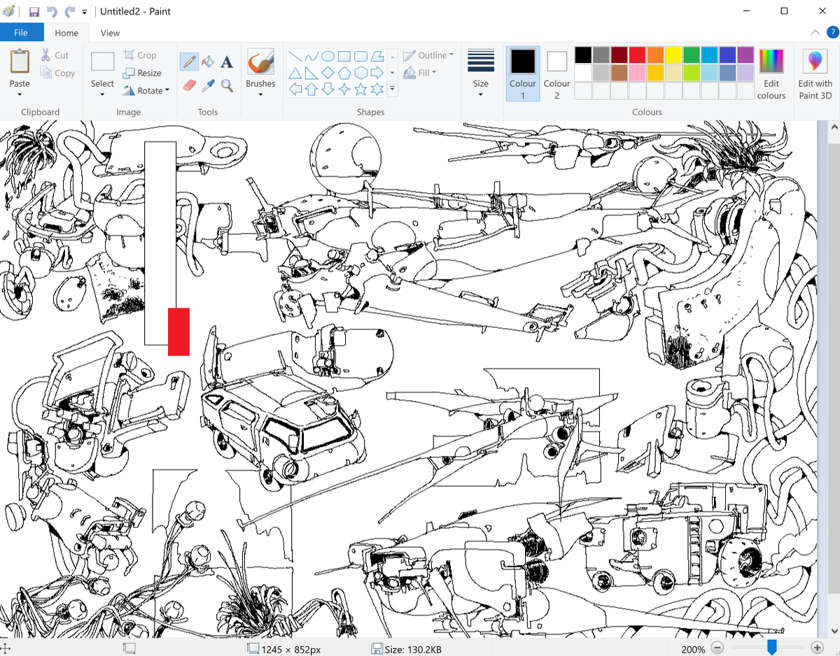 lines in MSPaint with the pencil brush and then most colors in CSP. interesting feeling not being able to rotate or flip the canvas