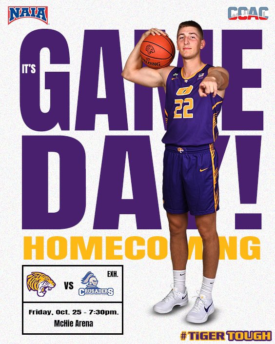 HOMECOMING WEEKEND🐯
🚨🔥 ‘24-‘25 Gameday
<a href="/ONUAthletics/">ONU Tigers</a> <a href="/olivetnazarene/">Olivet Nazarene</a> @ccacsports <a href="/NAIAHoopsReport/">NAIA Hoops Report</a> <a href="/CascadeHoopTalk/">Cascade Hoops Talk</a> <a href="/lifeatolivet/">Life at Olivet</a>
🟣🟡🏀 🐅
             
🐯 🆚 <a href="/GLCCAthletics/">Great Lakes Christian College Athletics</a>
📍: McHie Arena
⌚️: 7:30 PM 
🖥/📊 onutigers.com/watch
 #TiGERTOUGH
